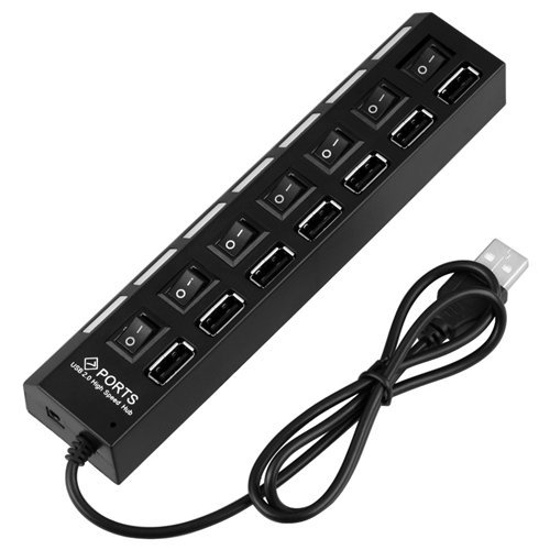 DTOL 7-Port USB Hub with ON/OFF Switch, Black (7 Port USB Hub) 