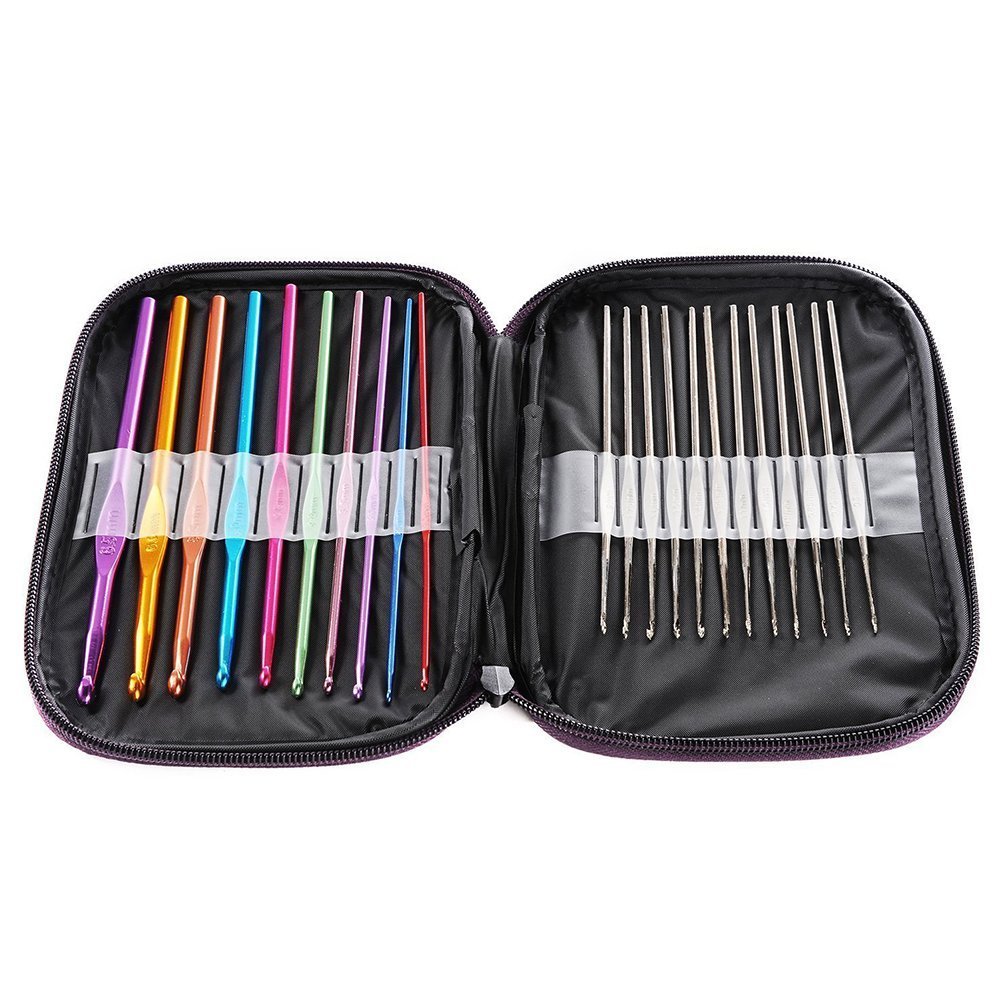 DTOL 22 Pcs Mixed Aluminum Handle Crochet Hook Knitting Knit Needle Weave Yarn Set