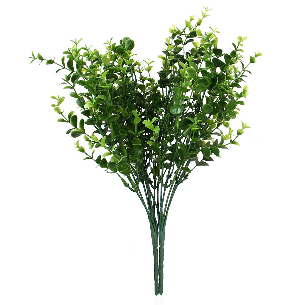  DTOL 2 x Artificial Plastic Plant Eucalyptus Grass 7 Branches for Home Wedding Decoration Green---Small Leaves